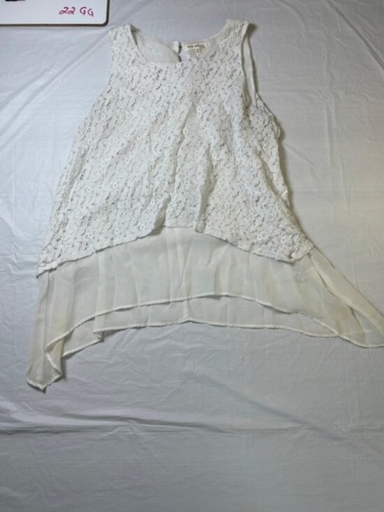 Faith and Joy Tops - Faith and Joy Women's White Lace Overlay Chiffon Layered Tunic Tank Top L